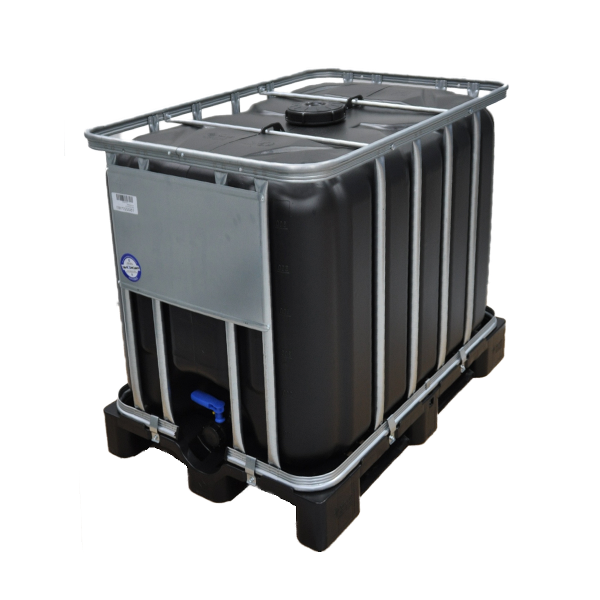 600 L IBC Container, NEU, Kunststoff-Palette, 150/50, schwarz, UN Zulassung