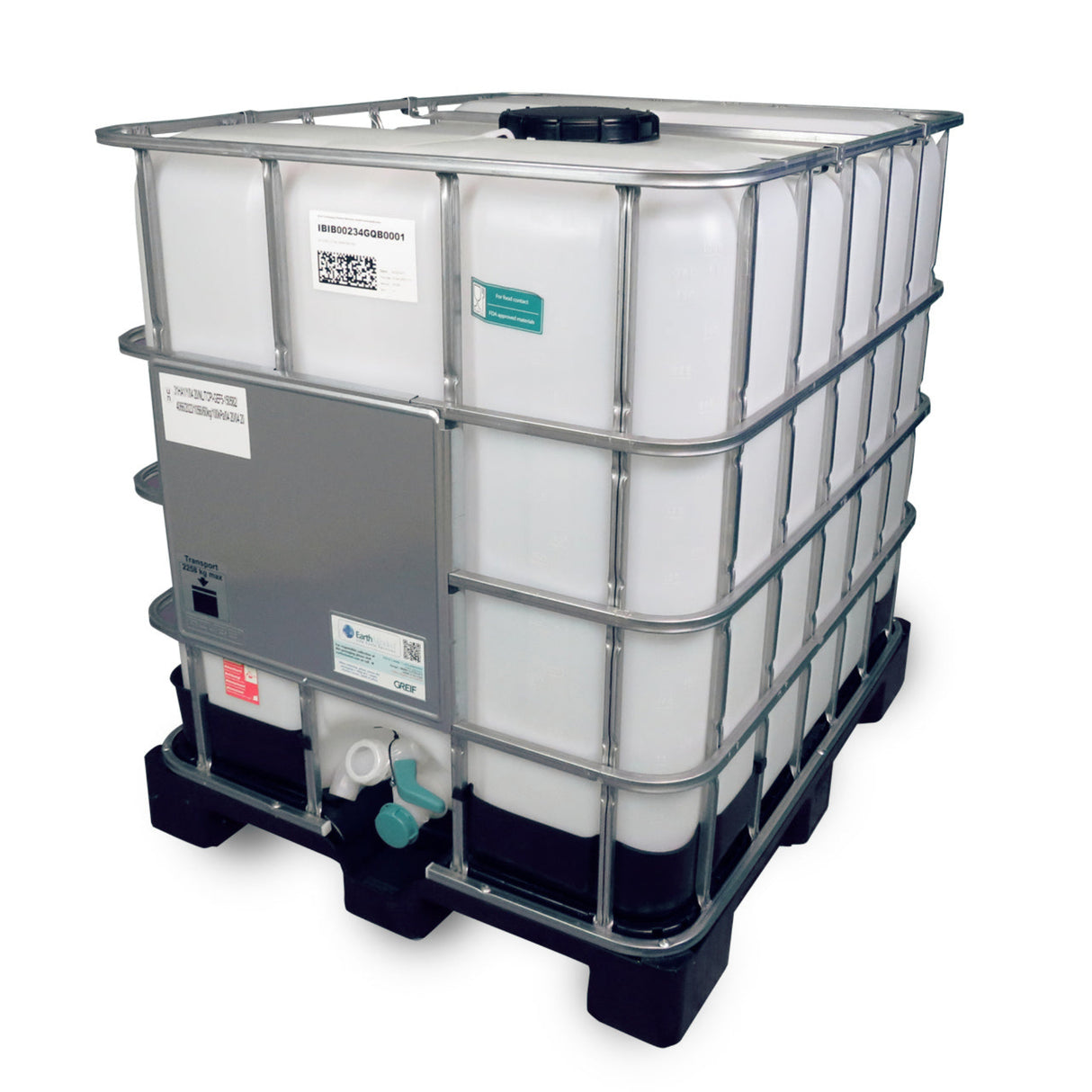 1000 L IBC Container, NEU, Kunststoff-Palette, 225/50, FDA, UN