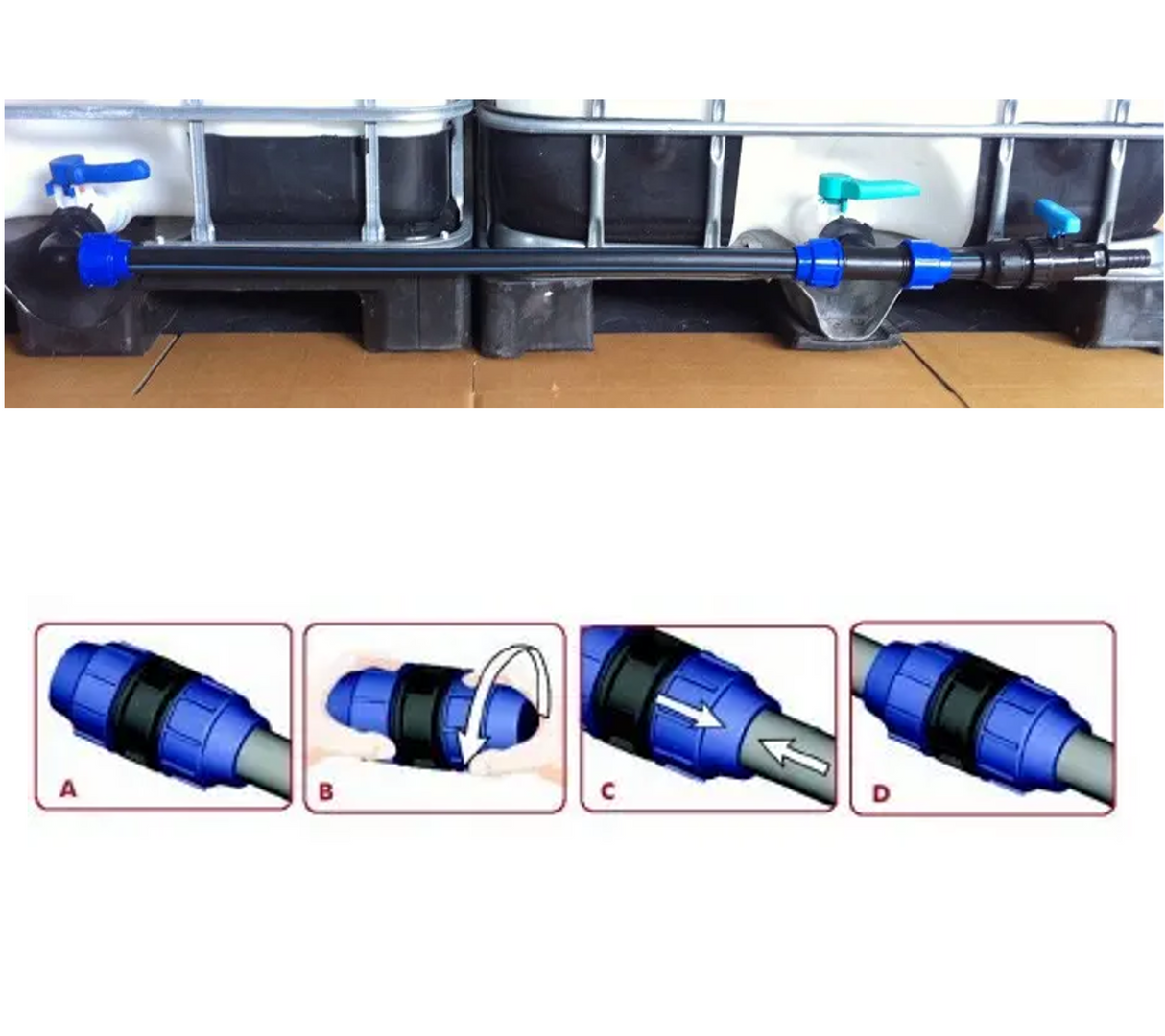 Wassertank IBC Tankverbinder Set, 2 IBC, HDPE, mit EPDM Dichtung